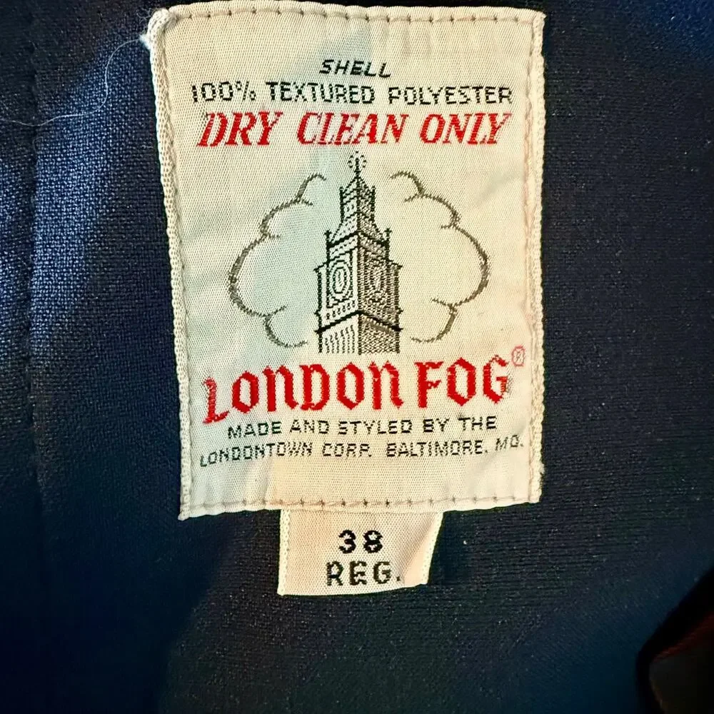 Vintage London Fog Maincoat Mens Raincoat Size 38 Reg Navy Blue Single Breasted
